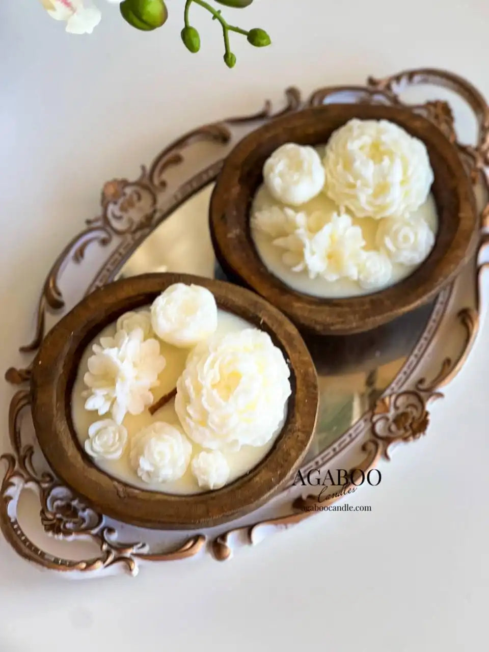 Botanical Candle in Handmade Wooden Round Container 2x6 inches