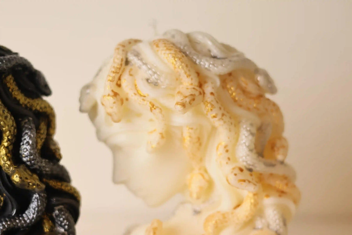 Medusa Candle with Gold Snakes 6x6 inches