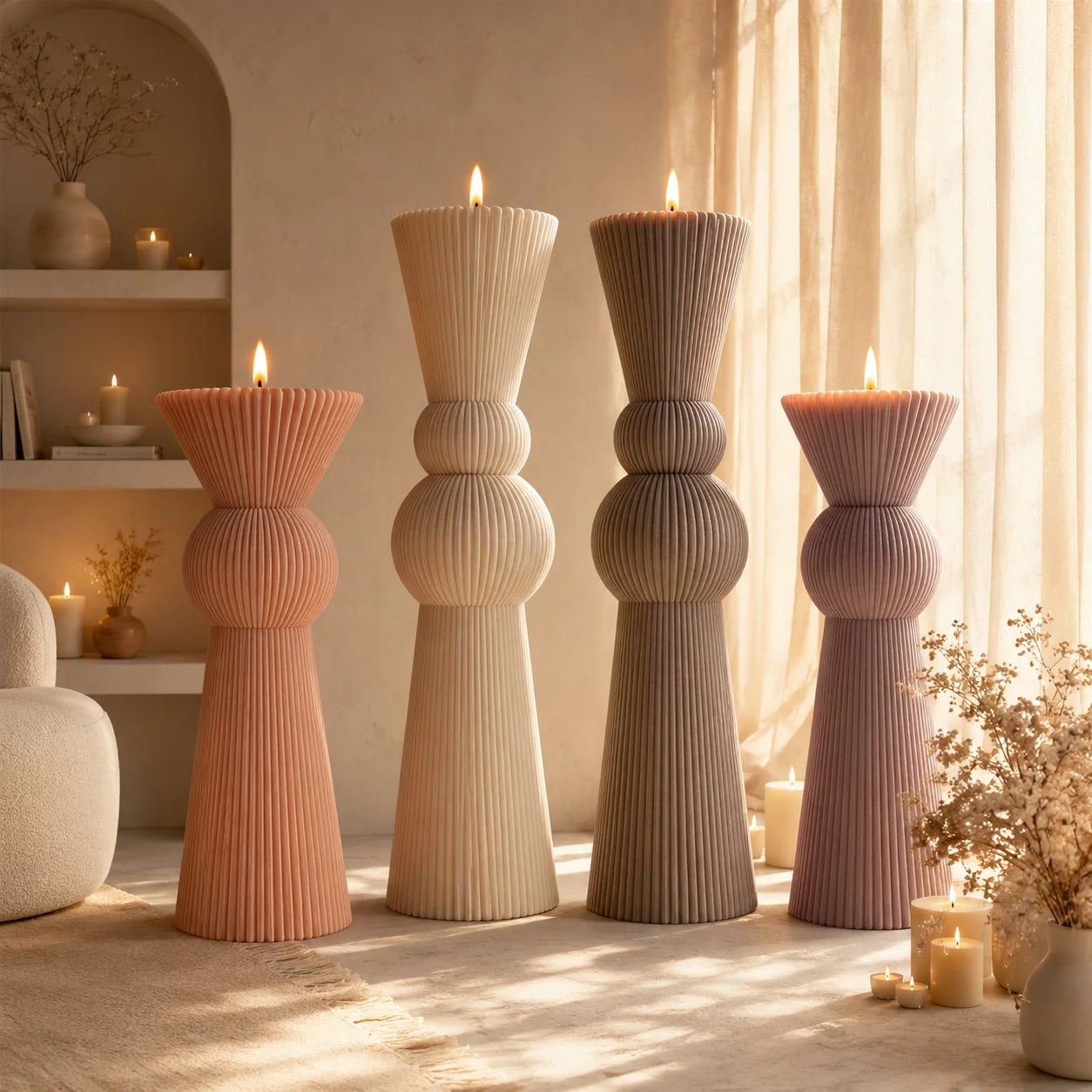 Pillar candles in a warm interior