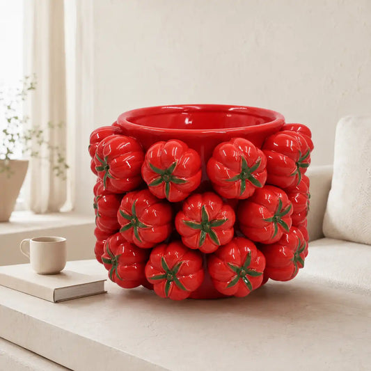 HUGE Tomato Ceramic Vase 7.2x10 inches