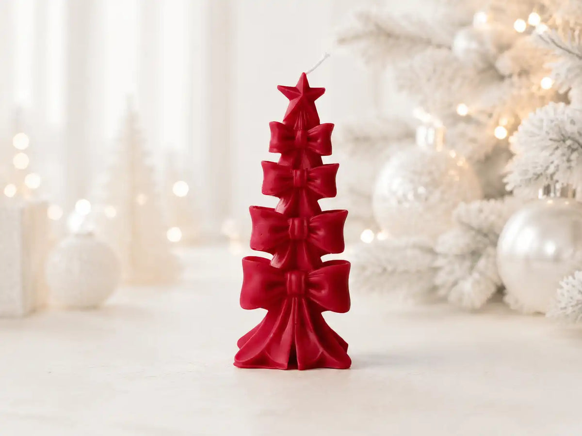 Bow Christmas Tree Candle 5.75x2.25 inches