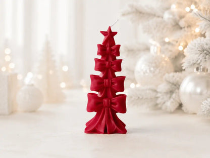 Bow Christmas Tree Candle 5.75x2.25 inches
