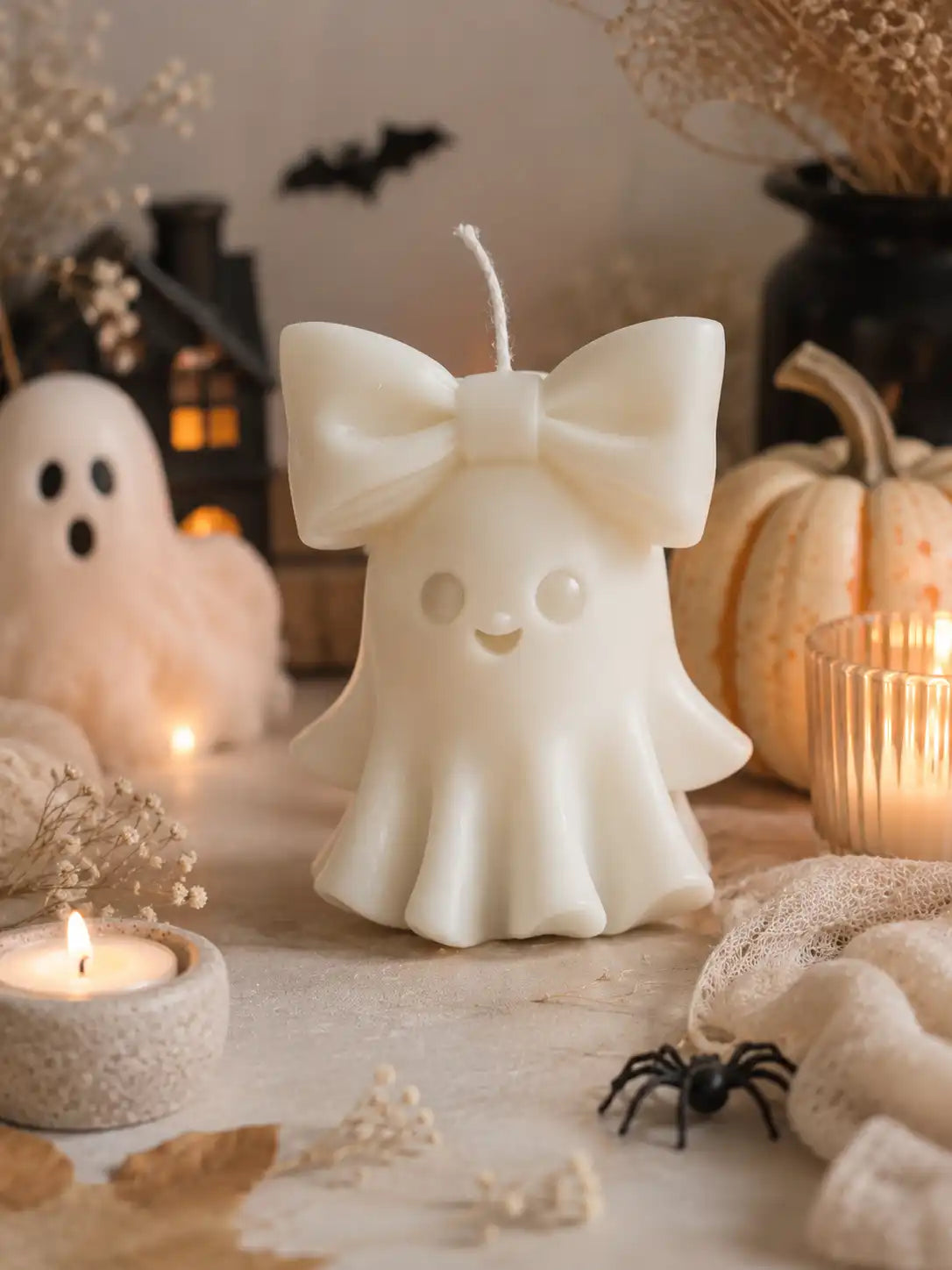 Cute Ghost Bow Soy Candle 4x3 inches