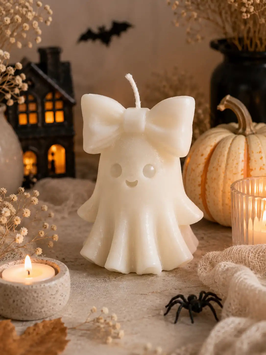 Cute Ghost Bow Soy Candle 4x3 inches