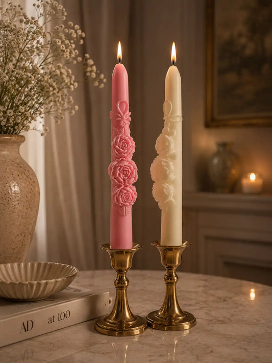 Rose Decorated Taper Candle 8.5x1 inches