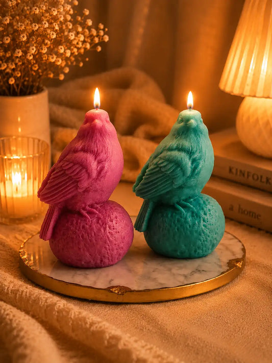 Sitting on Stone Bird Candle 5x3 inches