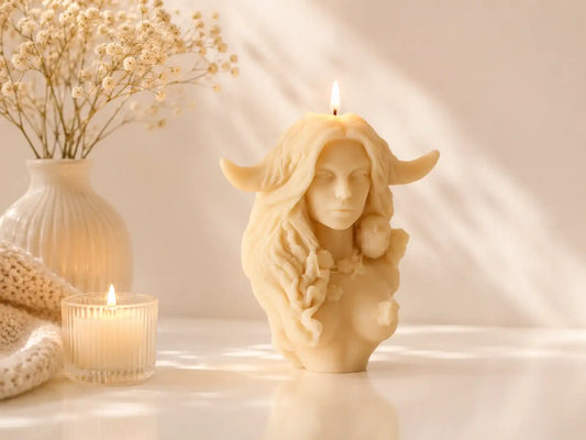 Goddess Candle with Horns 6.5x5 inches