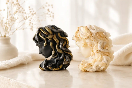Medusa Candle with Gold Snakes 6x6 inches