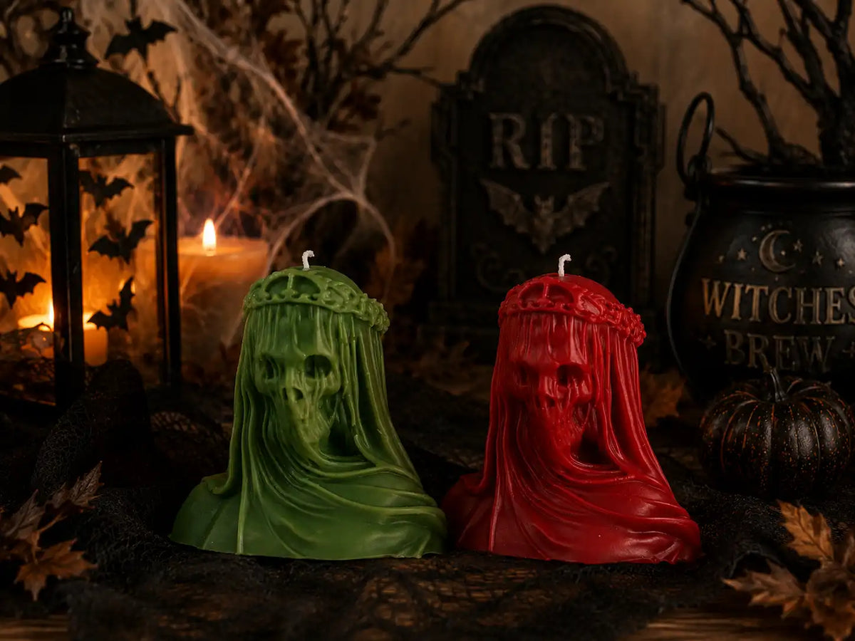 Small Veiled Death Candle 3.5x3.5 inches