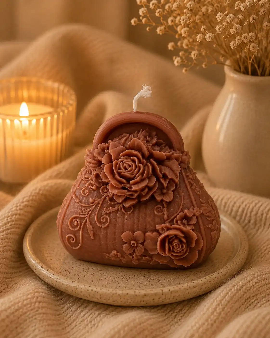 Victorian Purse Candle 3.25x3.5 inches