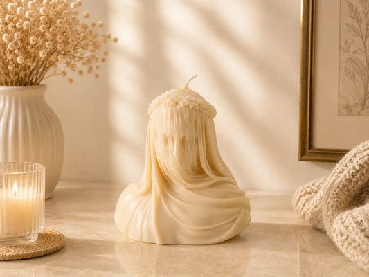 Small Virgin Veiled Lady Candle 3.5x3 inches