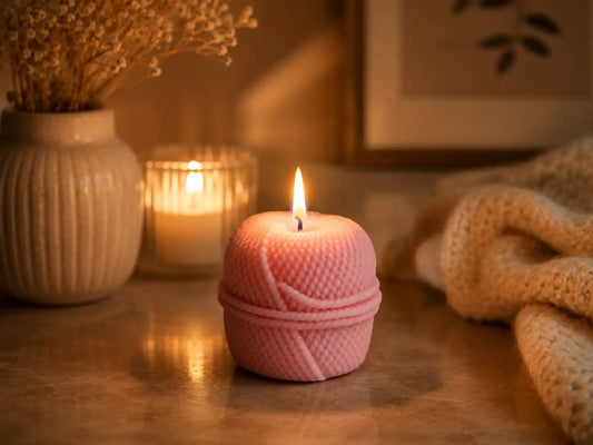 Small Yarn Macaron Candle 3x2.75 inches