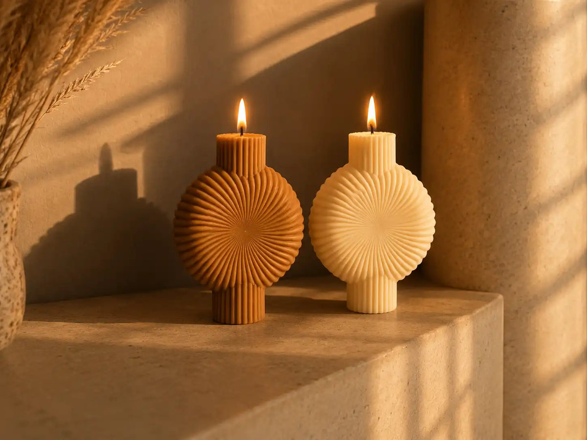 Round Ribbed Pillar Candle 6x4.5 inches