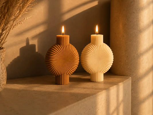 Round Ribbed Pillar Candle 6x4.5 inches