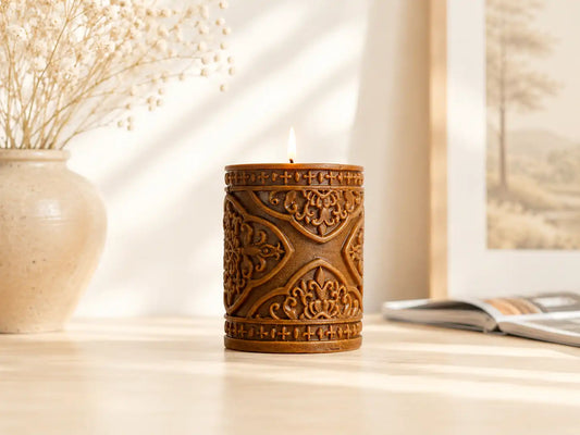 Small Vintage Lace Pillar Candle 3x2.5 inches