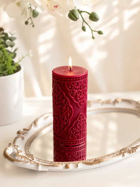 Medium Vintage Lace Pillar Candle 5.5x2.5 inches