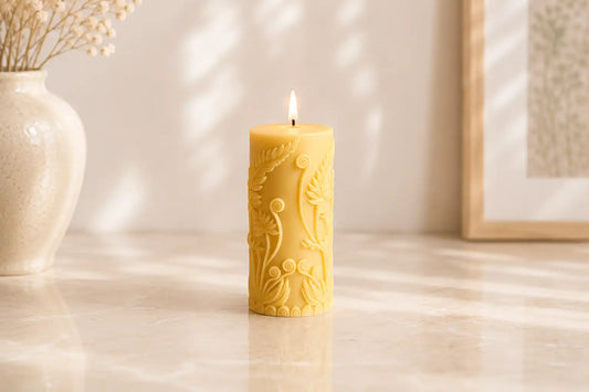 Chic Flower Pillar Candle 4.5x2 inches