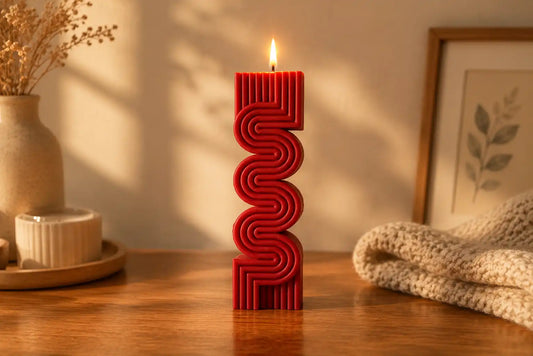 Large Ribbed Pillar Candle 8.5x2.5 inches