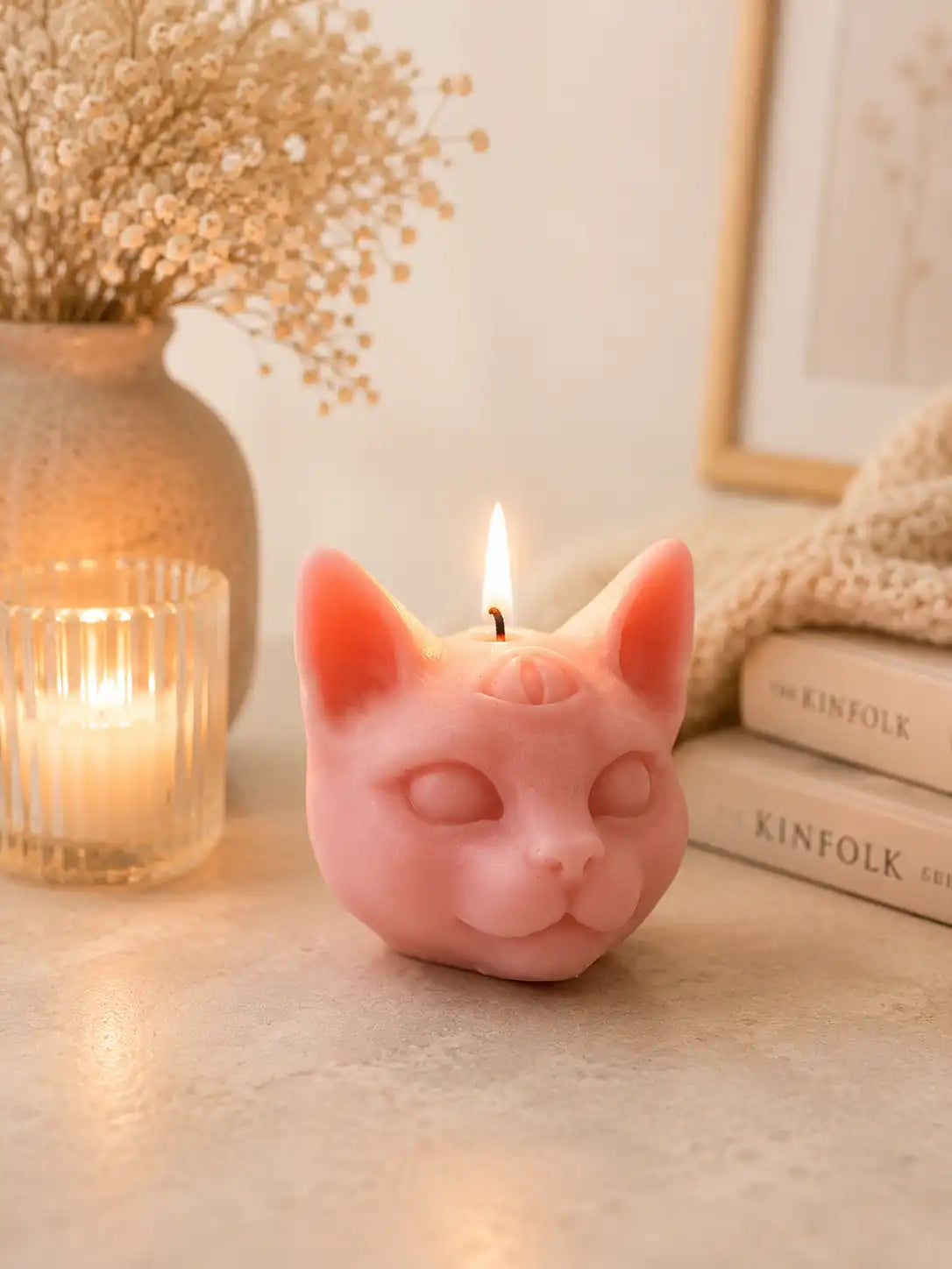 Mystical Cat's Head Candle 2.75x3 inches