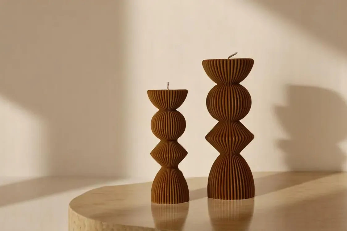 Set of 2 Ribbed Pillar Candles