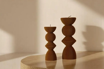 Set of 2 Ribbed Pillar Candles