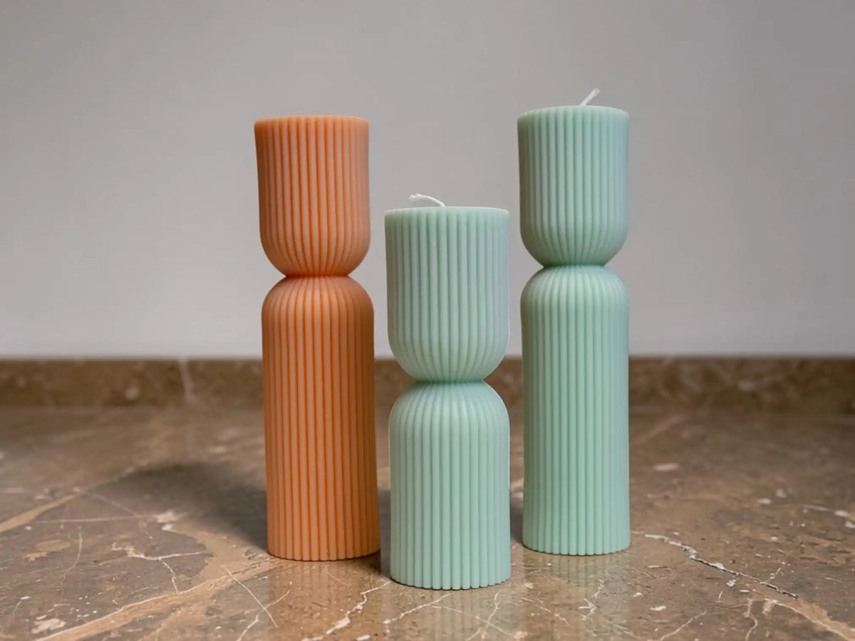 Set of 2 Ribbed Pillar Candle