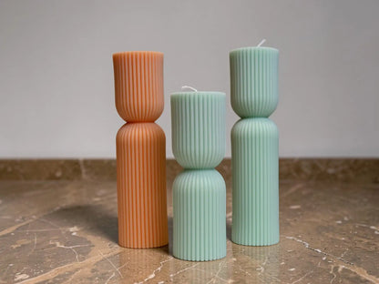 Set of 2 Ribbed Pillar Candle