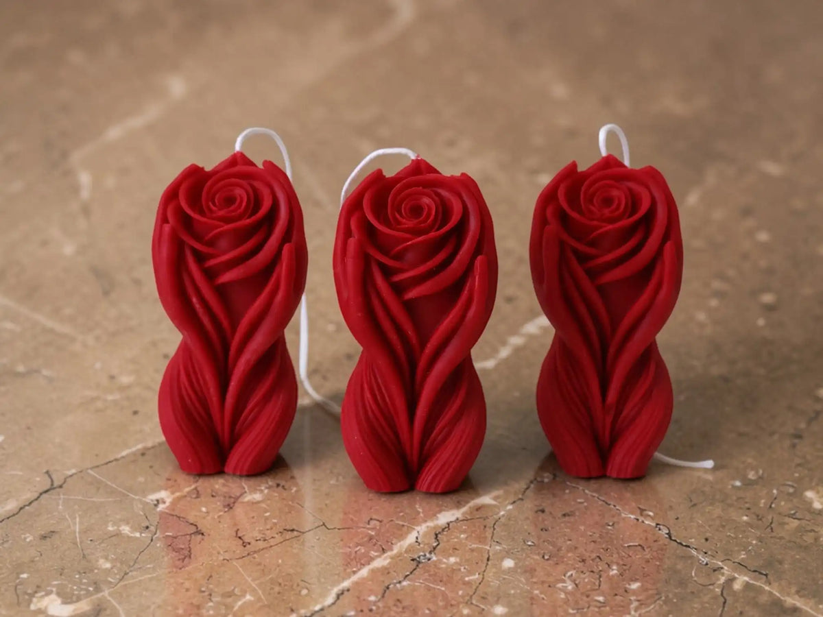 Hands Holding Rose Candle 4x1.5 inches