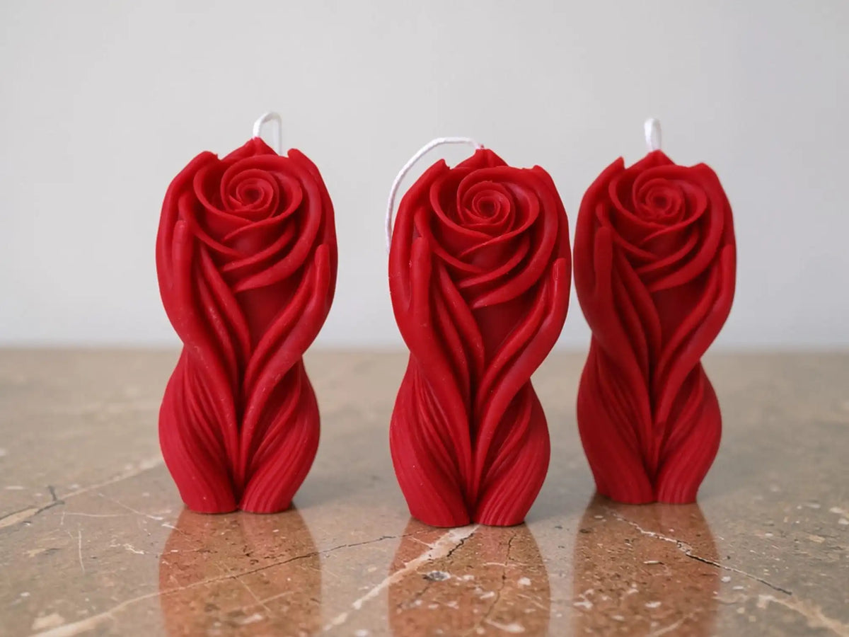 Hands Holding Rose Candle 4x1.5 inches