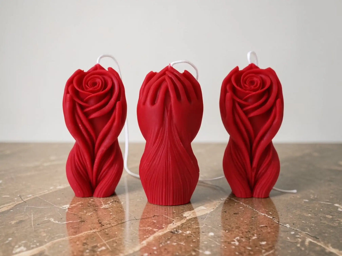 Hands Holding Rose Candle 4x1.5 inches