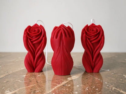 Hands Holding Rose Candle 4x1.5 inches