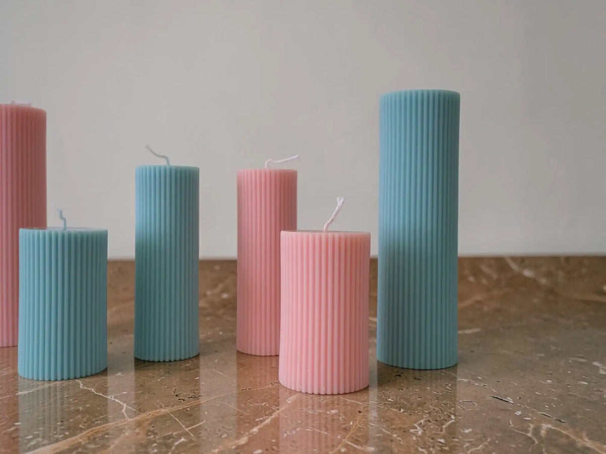 Set of 3 Textured Ribbed Pillar Candles