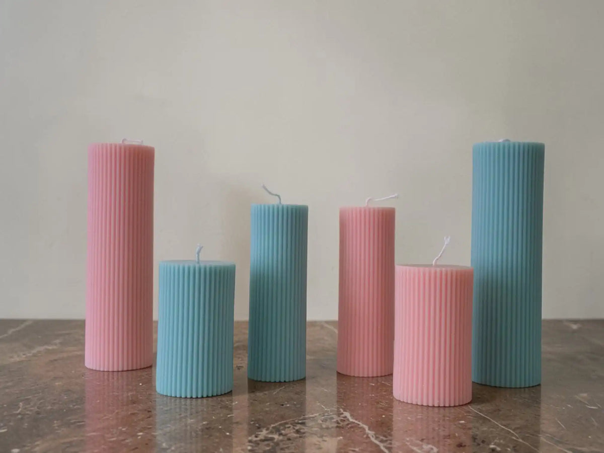 Set of 3 Textured Ribbed Pillar Candles