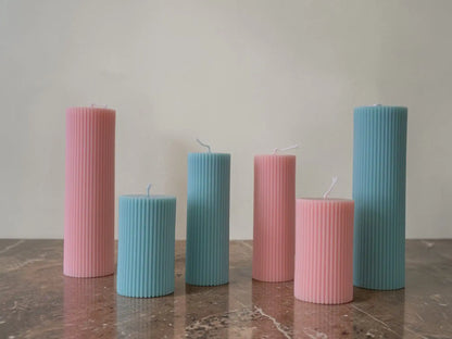Set of 3 Textured Ribbed Pillar Candles