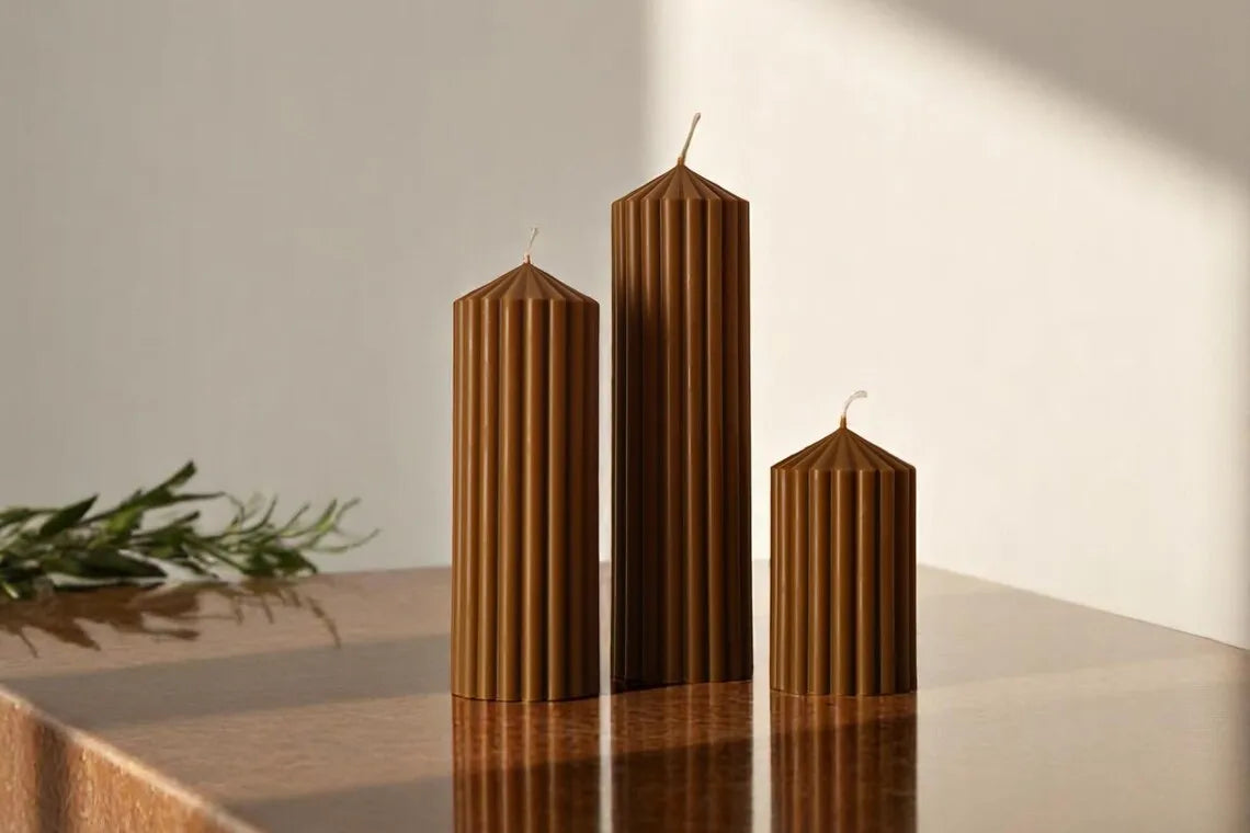 Set of 3 Textured Ribbed Pillar Candle