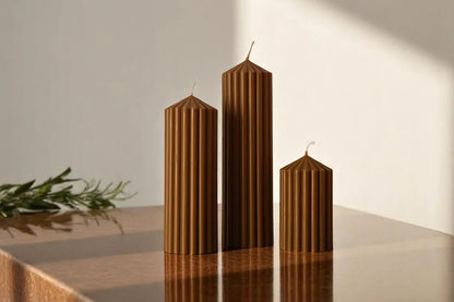 Set of 3 Textured Ribbed Pillar Candle