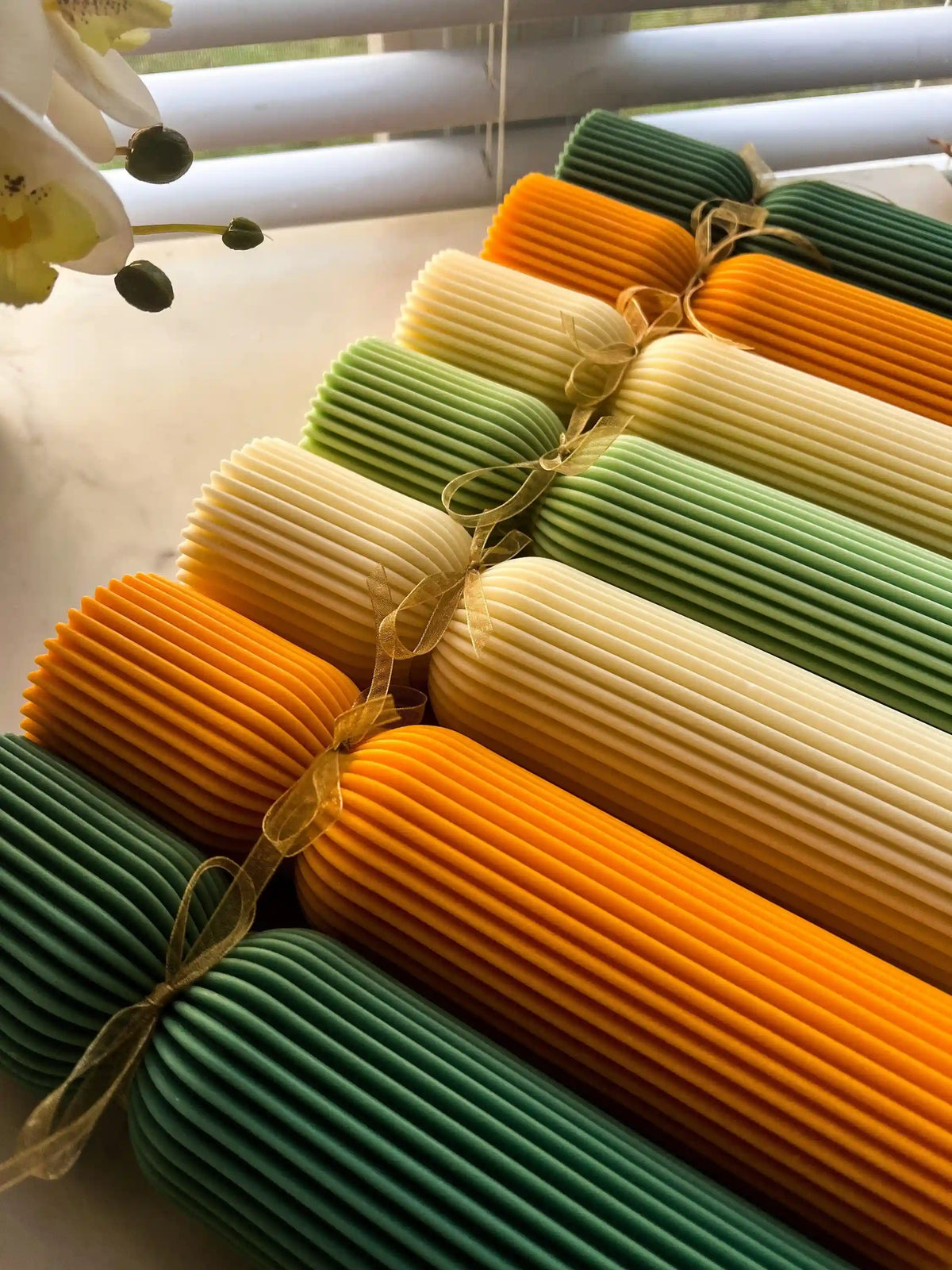 Set of 2 Ribbed Pillar Candle