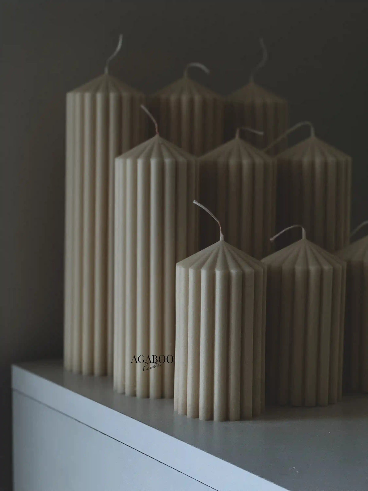 Set of 3 Textured Ribbed Pillar Candle