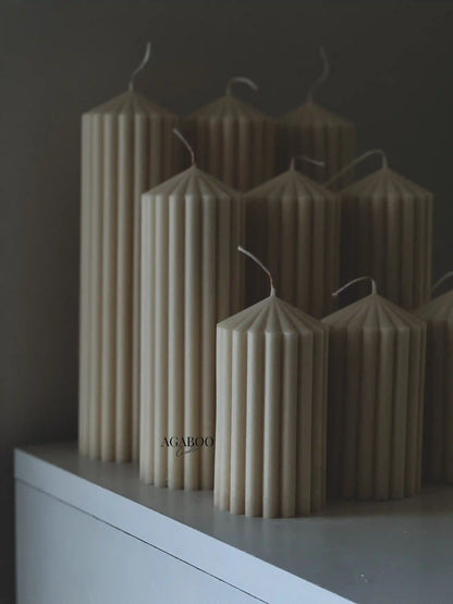 Set of 3 Textured Ribbed Pillar Candle