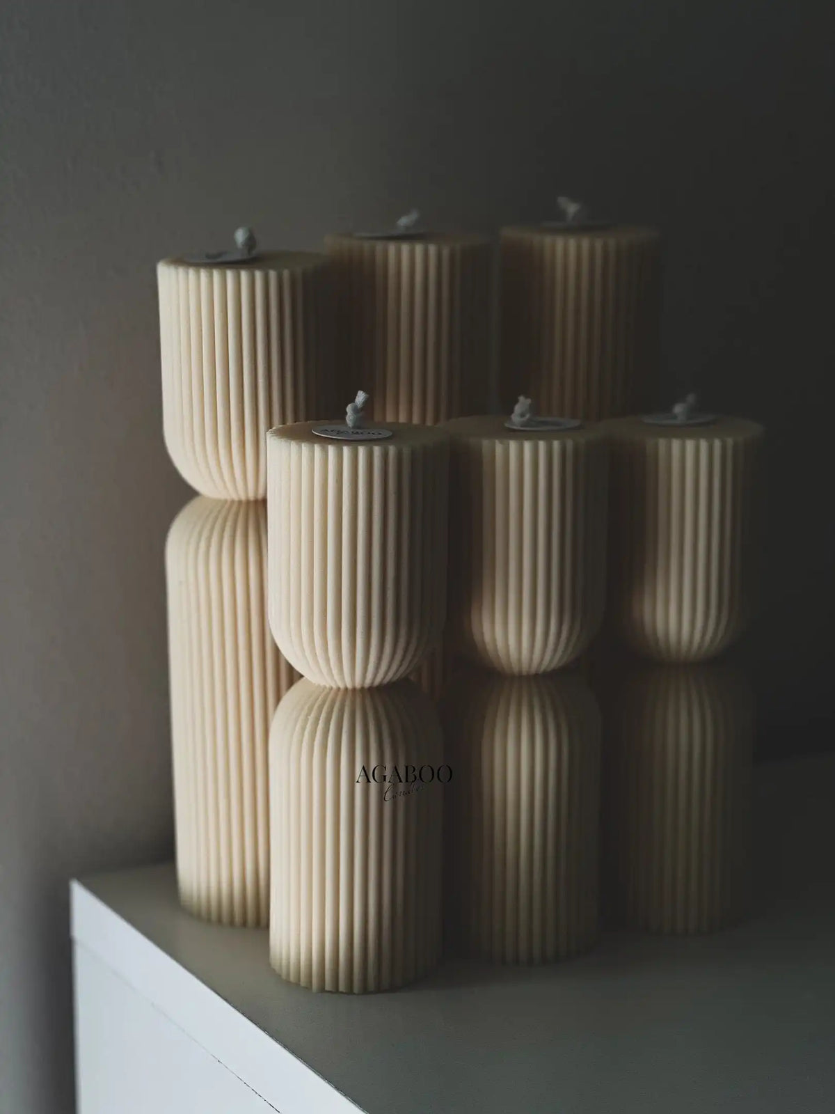 Set of 2 Ribbed Pillar Candle