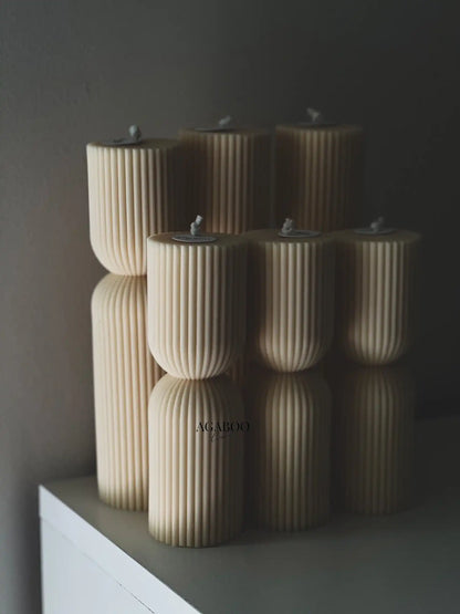 Set of 2 Ribbed Pillar Candle
