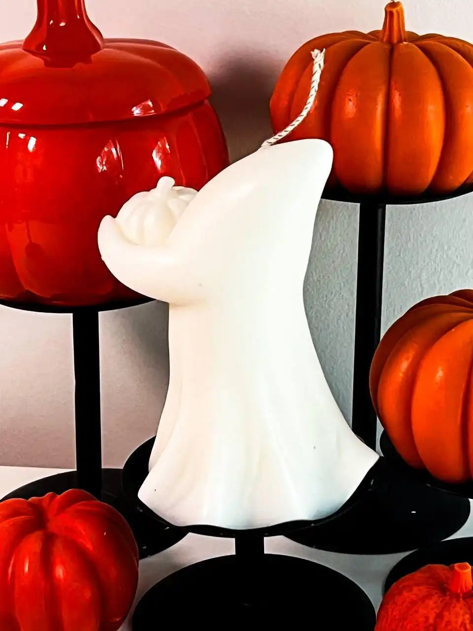 Spooky Ghost with Pumpkin Candle 5.5x4 inches