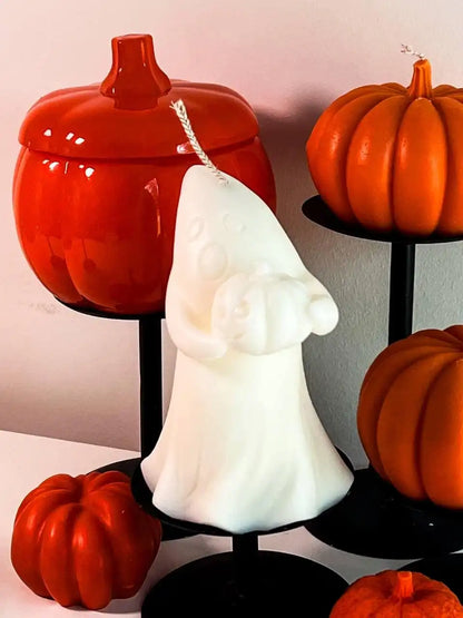 Spooky Ghost with Pumpkin Candle 5.5x4 inches