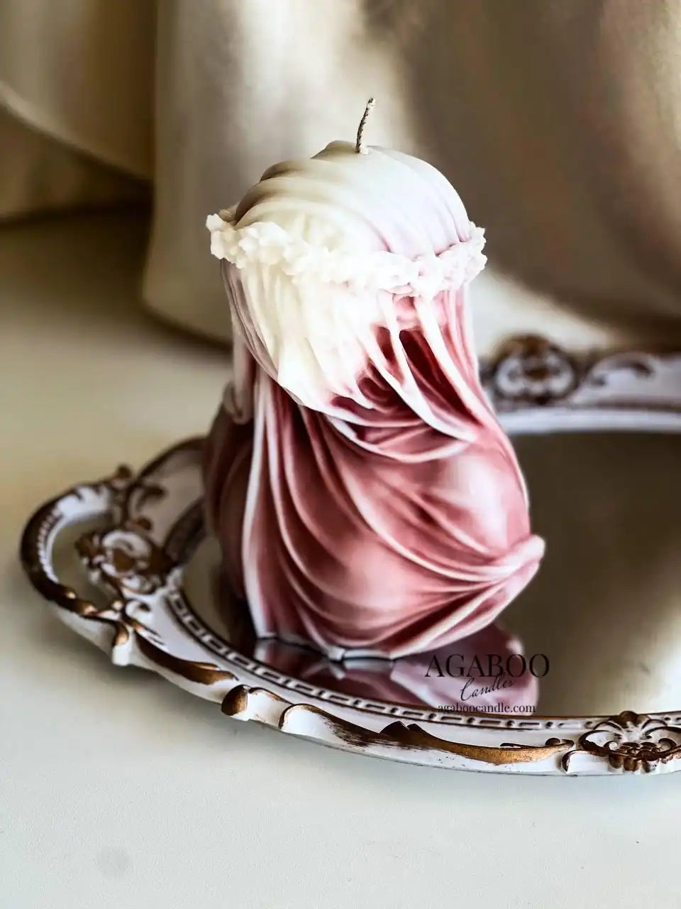 Huge Marble Virgin Veiled Lady Candle 6.5x4 inches