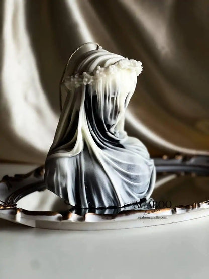 Huge Marble Virgin Veiled Lady Candle 6.5x4 inches