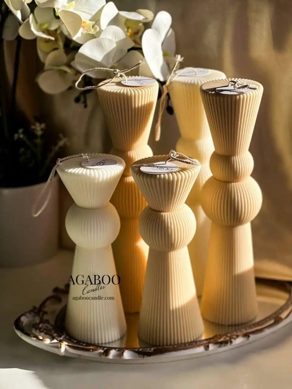 Set of 2 Chic Roman Ribbed Pillar Candle
