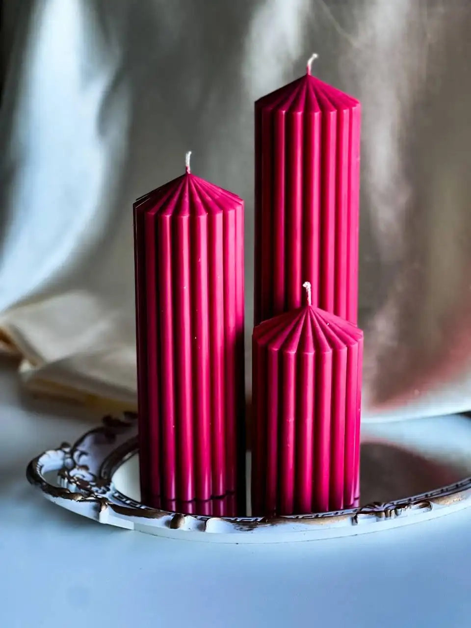 Set of 3 Textured Ribbed Pillar Candle
