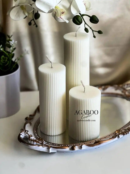 Set of 3 Textured Ribbed Pillar Candles