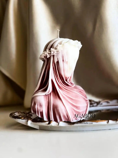 Huge Marble Virgin Veiled Lady Candle 6.5x4 inches