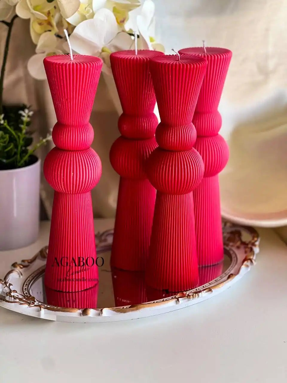 Set of 2 Chic Roman Ribbed Pillar Candle
